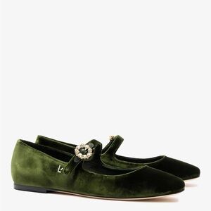 Larroude Blair Ballet Flats - Green Velvet with Jewel Accent